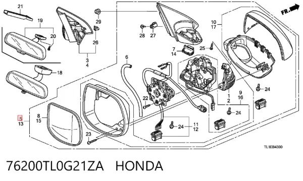 Espelho de retrovisão esquerdo Honda Accord VIII