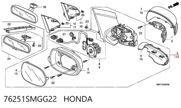 Espelho de retrovisão esquerdo Honda Civic VIII