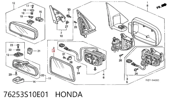 Elemento espelhado do espelho de retrovisão esquerdo 76253S10E01 Honda