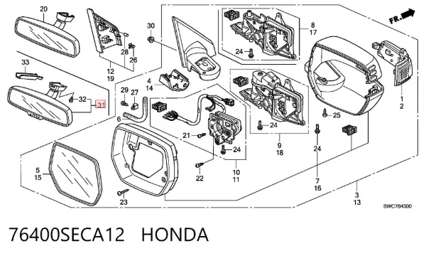 Espelho de salão interno 76400SECA12 Honda