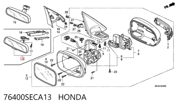 Espelho de salão interno 76400SECA13 Honda