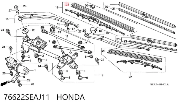 Elástico da escova de limpador pára-brisas de condutor 76622SEAJ11 Honda