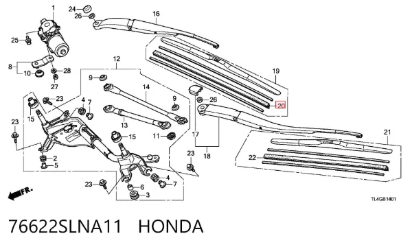 Elástico da escova de limpador pára-brisas de condutor 76622SLNA11 Honda
