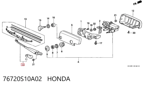 Braço de limpa-pára-brisas de vidro traseiro 76720S10A02 Honda