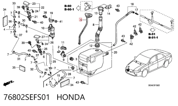 Tampa de tanque de fluido para lavador Honda Accord VIII