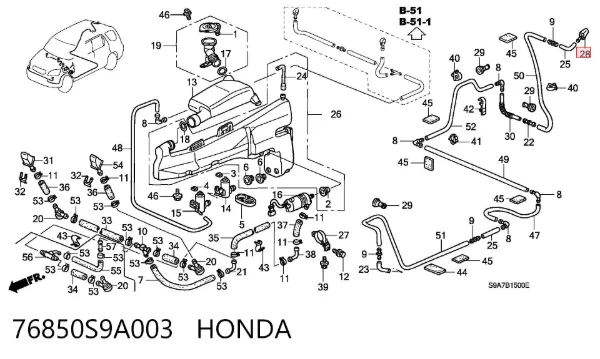 Injetor de fluido para lavador de vidro traseiro 76850S9A003 Honda