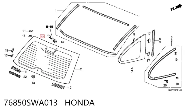 Injetor de fluido para lavador de vidro traseiro 76850SWA013 Honda