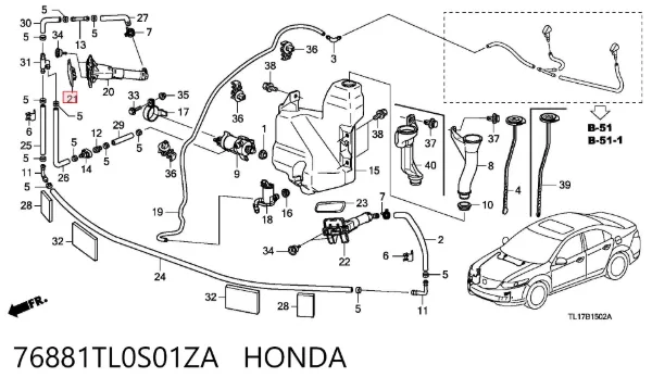 Placa sobreposta do injetor de fluido para lavador da luz dianteira 76881TL0S01ZA Honda