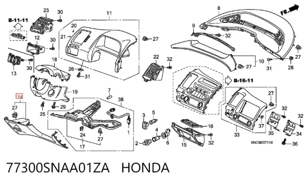 Painel dianteiro de salão "painel de instrumentos", parte inferior 77300SNAA01ZA Honda