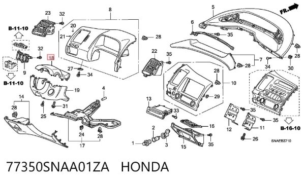 Placa sobreposta da coluna de direção 77350SNAA01ZA Honda