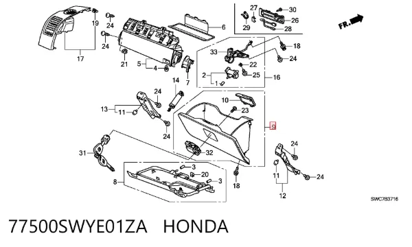 Caixa para porta-luvas (porta-luvas) 77500SWYE01ZA Honda