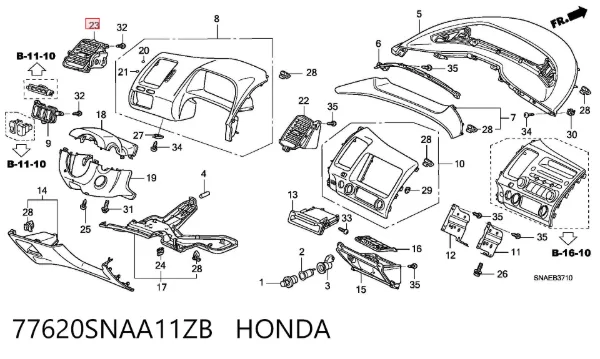 Grelha esquerda de ventilação de salão no "painel de instrumentos" 77620SNAA11ZB Honda