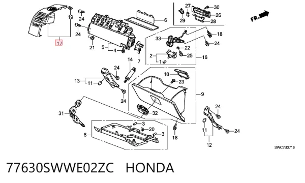 Grelha esquerda de ventilação de salão no "painel de instrumentos" 77630SWWE02ZC Honda