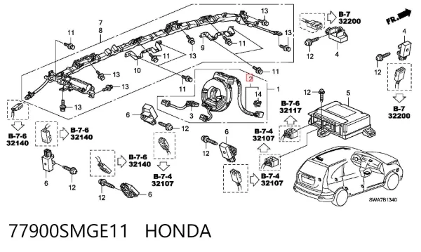 Anel AIRBAG de contato, cabo plano do volante 77900SMGE11 Honda