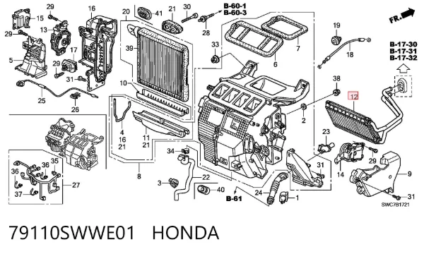 Radiador de forno (de aquecedor) 79110SWWE01 Honda