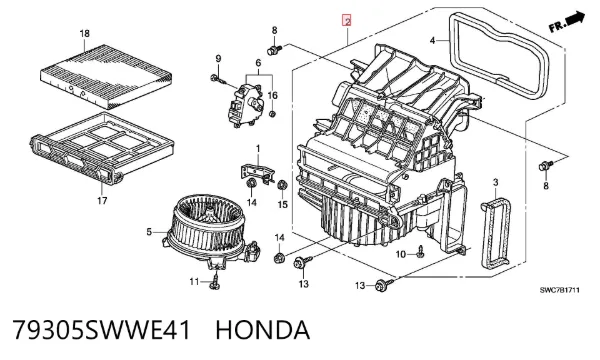 Caixa de ventilador de forno (de aquecedor de salão), montada 79305SWWE41 Honda