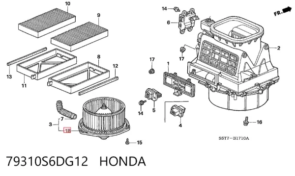 Motor de ventilador de forno (de aquecedor de salão) 79310S6DG12 Honda