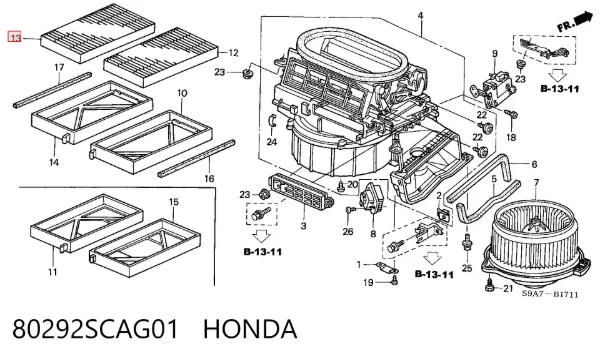 Filtro de salão 80292SCAG01 Honda