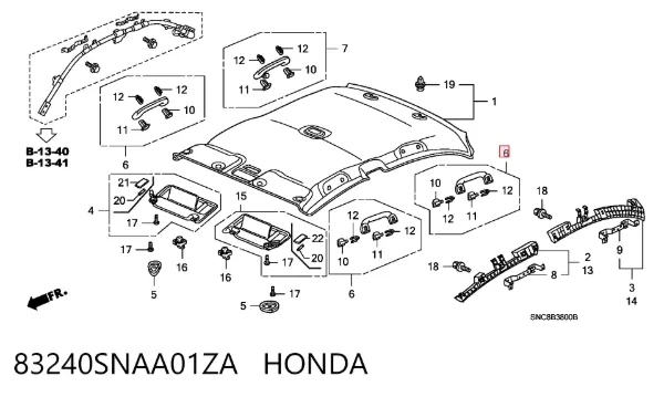Puxador do teto de salão 83240SNAA01ZA Honda