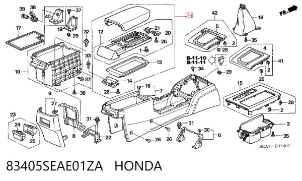 Braço de consola central 83405SEAE01ZA Honda