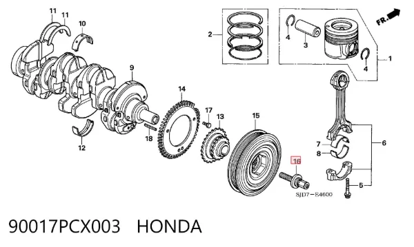 Parafuso da polia de cambota 90017PCX003 Honda