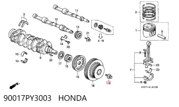 Parafuso da polia de cambota 90017PY3003 Honda