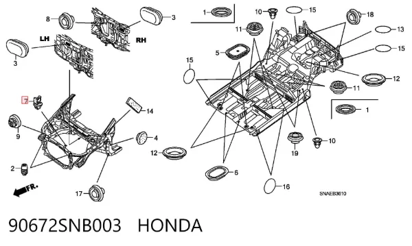 Fixador de suporte da capota 90672SNB003 Honda