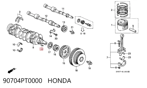 Chaveta de cambota 90704PT0000 Honda