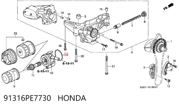 Vedante anular de trocador de calor de óleo 91316PE7730 Honda