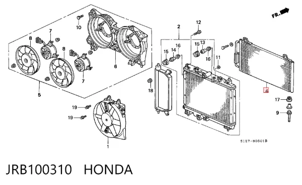 Radiador de aparelho de ar condicionado JRB100310 Honda