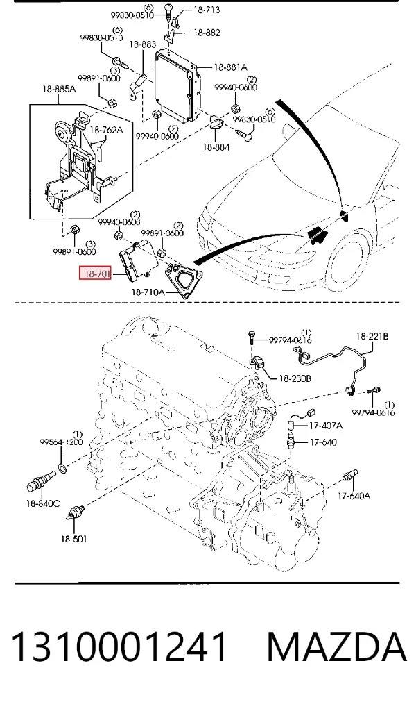 Módulo de direção (Centralina eletrônica) de motor 1310001241 Mazda