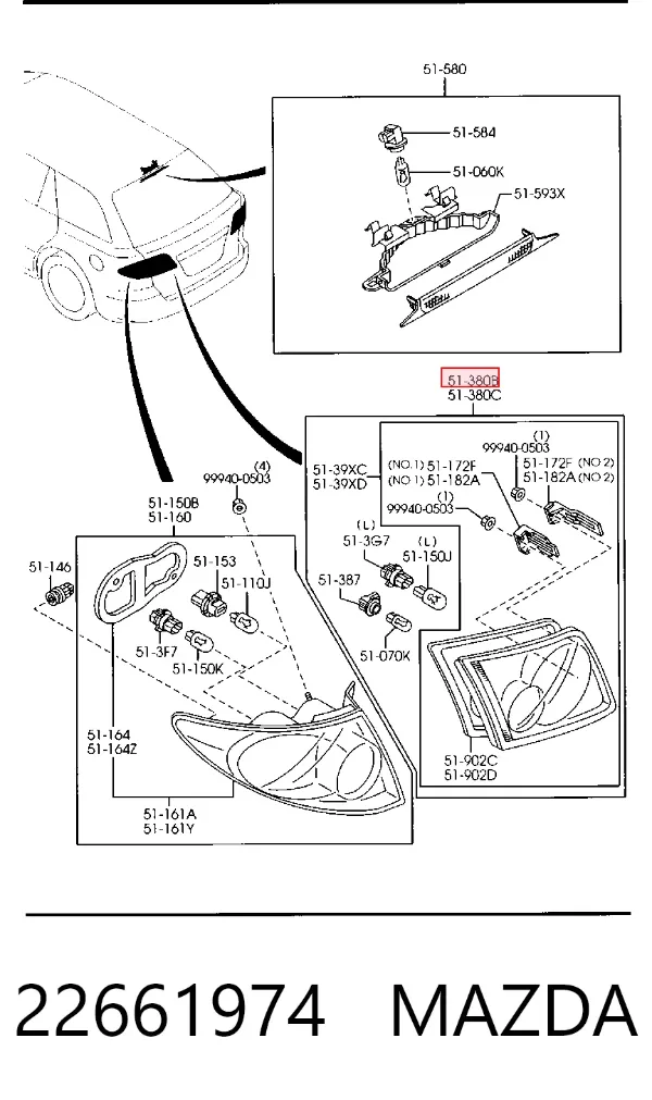 Lanterna traseira direita interna 22661974 Mazda