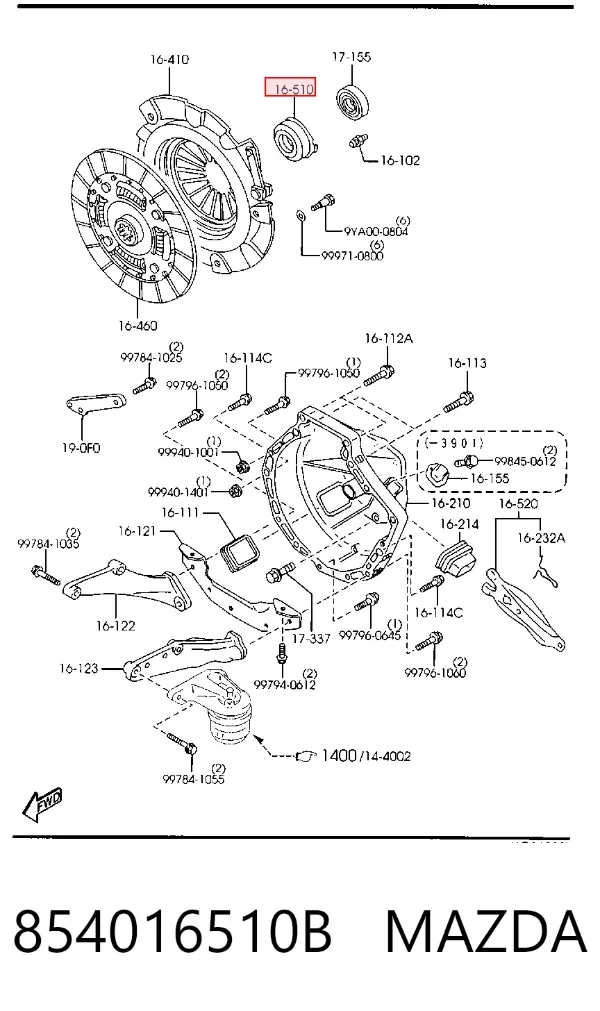 Rolamento de liberação de embraiagem 854016510B Mazda