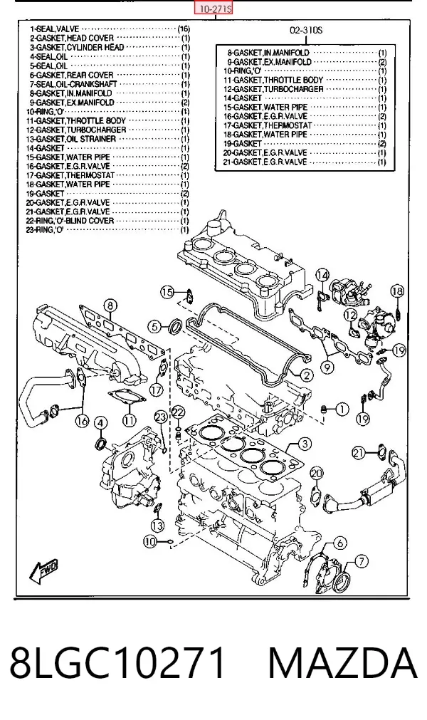 Kit de vedantes de motor completo 8LGC10271 Mazda