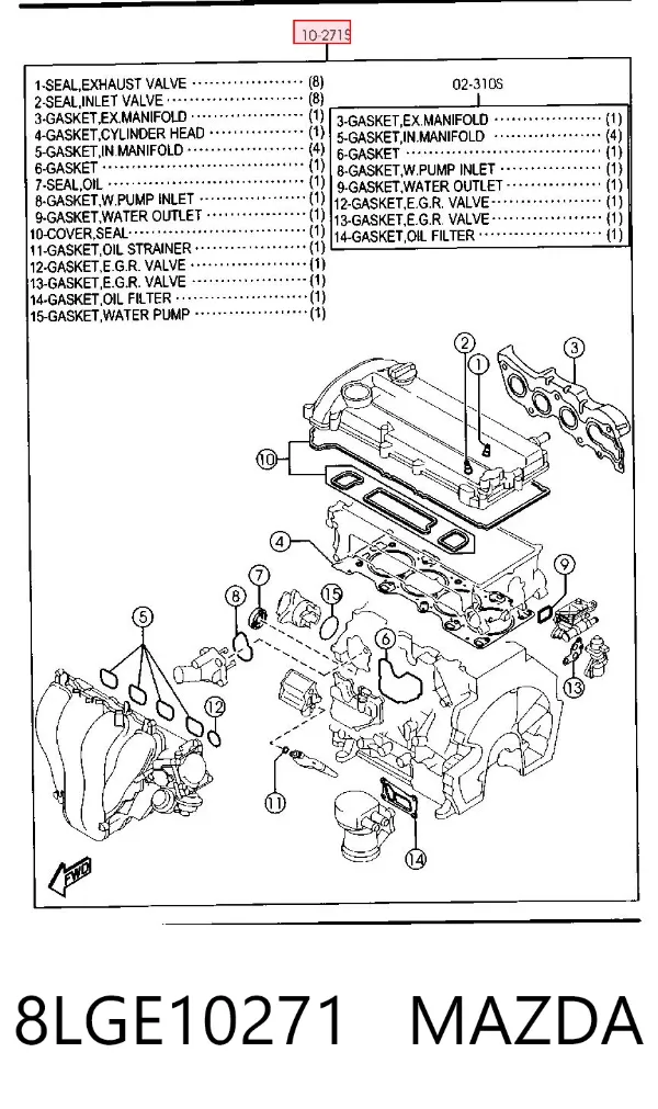 Kit de vedantes de motor completo 8LGE10271 Mazda