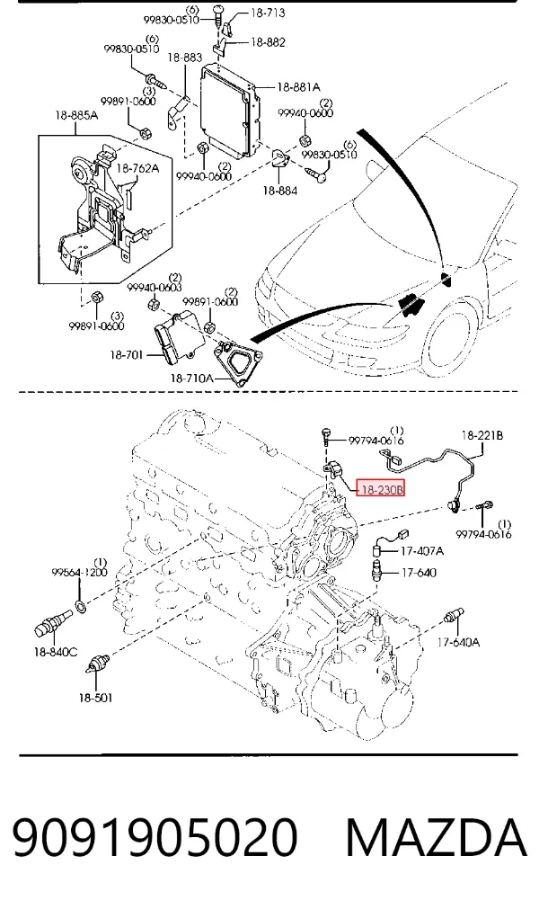 Sensor de posição da árvore distribuidora 9091905020 Mazda