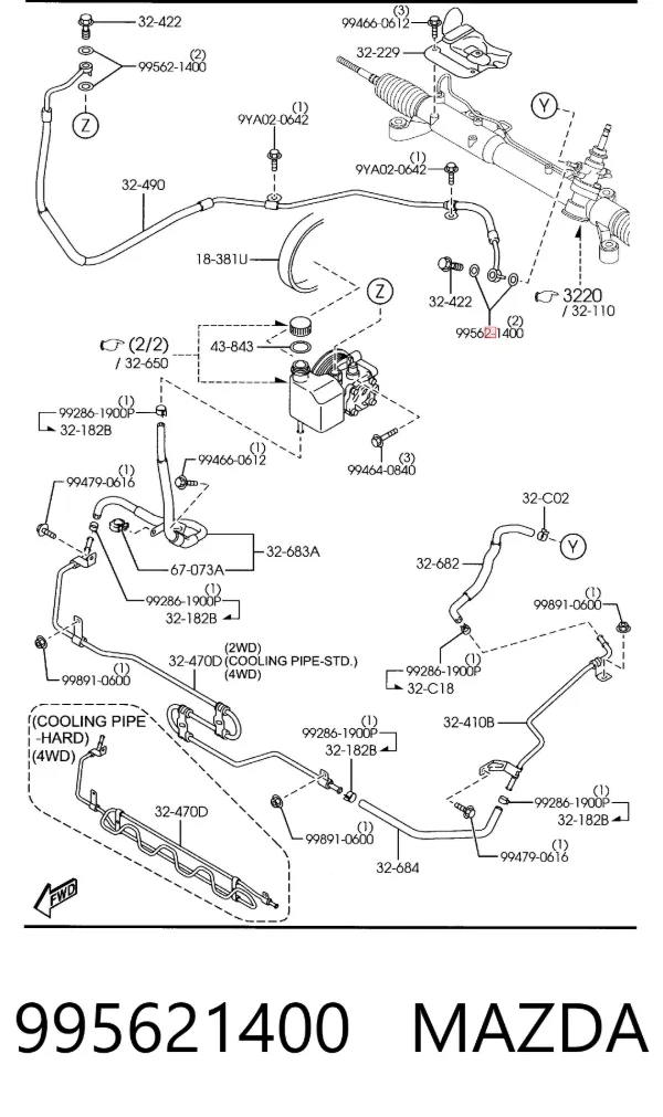 Vedante de rolha de panela de motor 995621400 Mazda