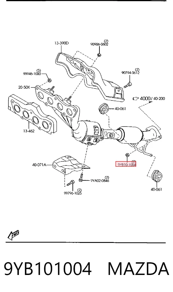 Porca de fixação de tubo de admissão do silenciador (de calças) 9YB101004 Mazda