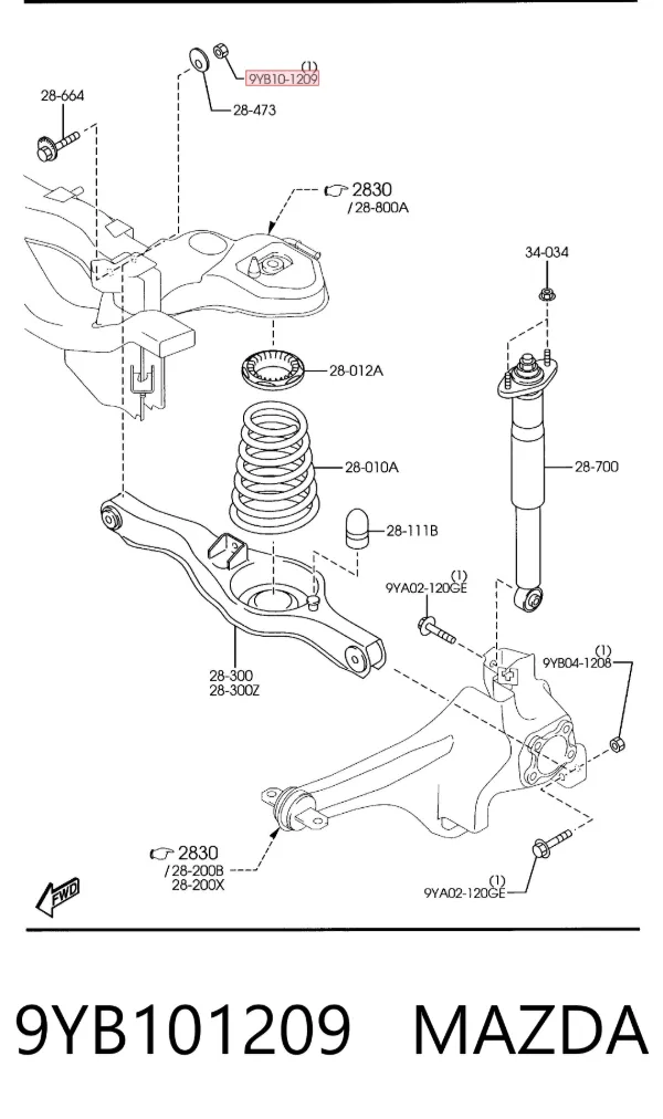 Porca excêntrica do braço oscilante inferior traseiro (de inclinação) 9YB101209 Mazda