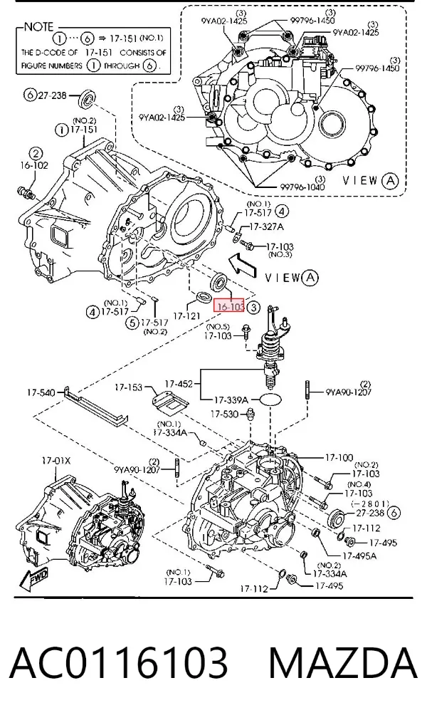 Vedação da Caixa Automática de Mudança (de árvore de saída/primária) AC0116103 Mazda