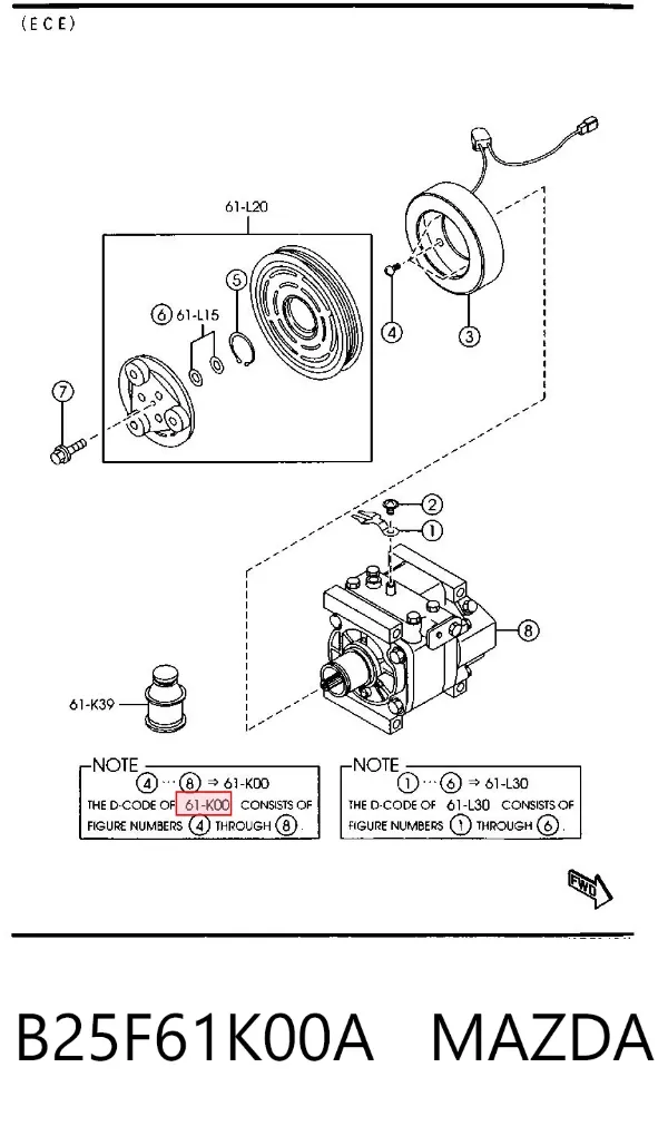 Compressor de aparelho de ar condicionado B25F61K00A Mazda
