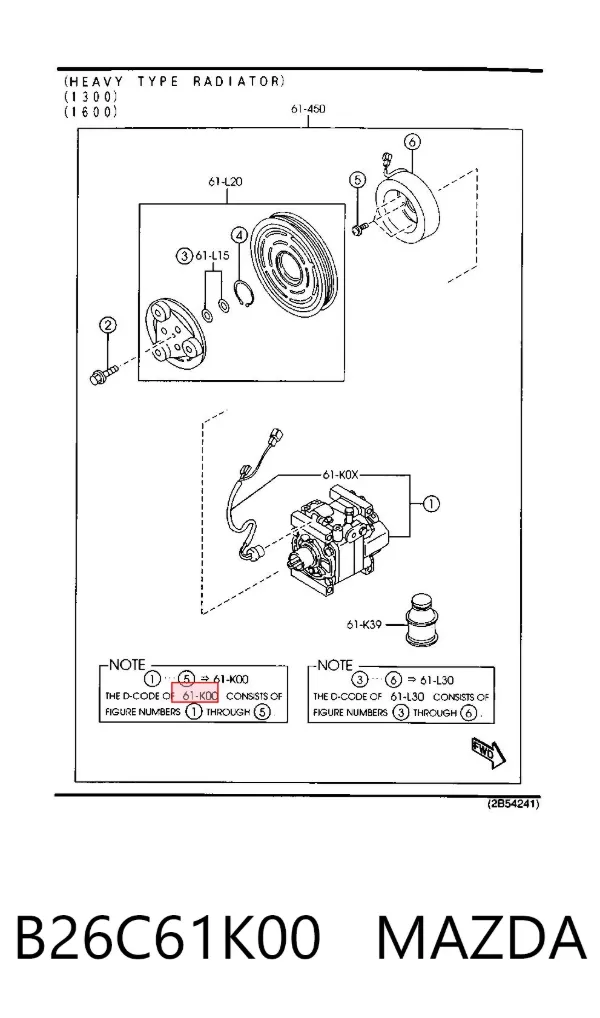 Compressor de aparelho de ar condicionado B26C61K00 Mazda
