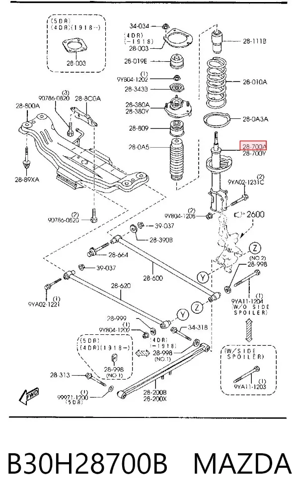 Amortecedor traseiro direito B30H28700B Mazda