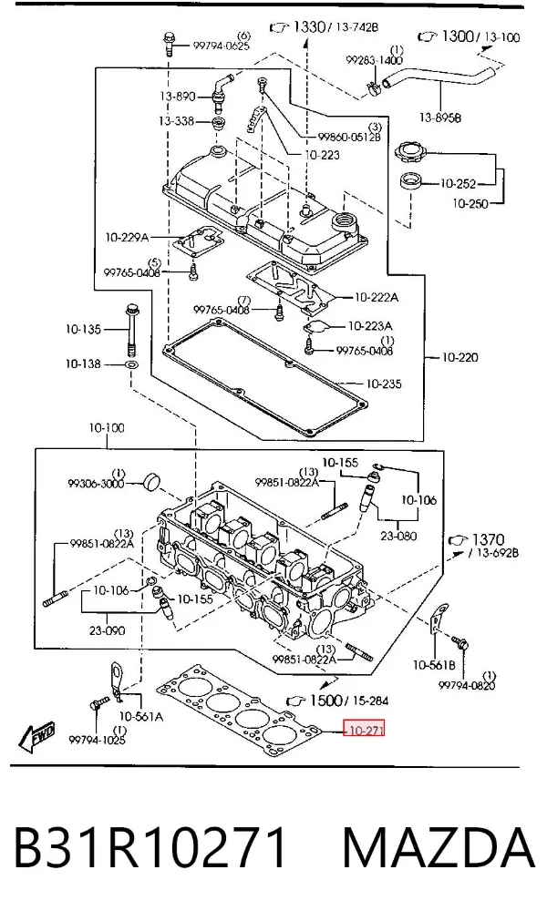 Vedante de cabeça de motor (CBC) B31R10271 Mazda