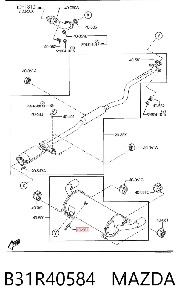Prego de tubo coletor de escape B31R40584 Mazda