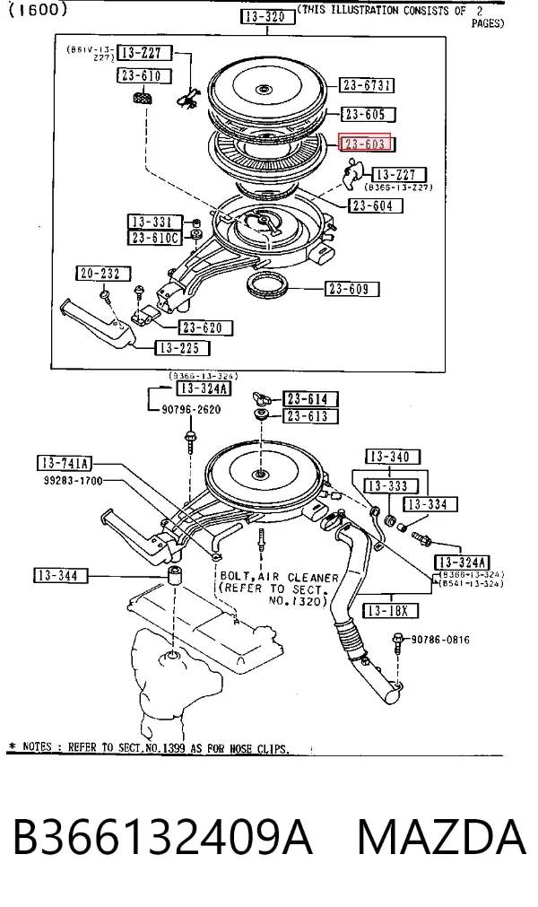 Filtro de ar B366132409A Mazda