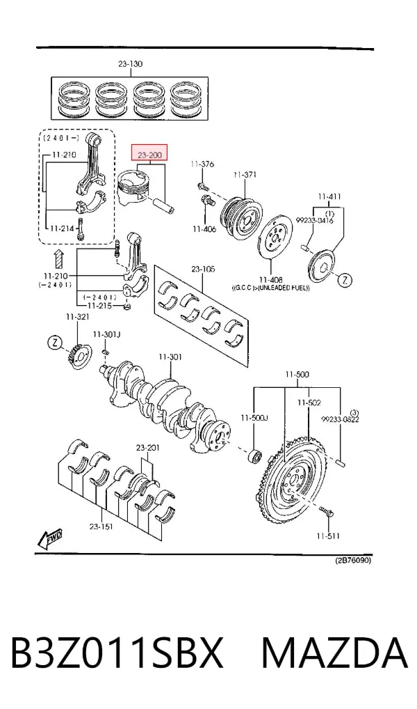 Pistão (kit para um motor), 2ª reparação ( + 0,50) B3Z011SBX Mazda