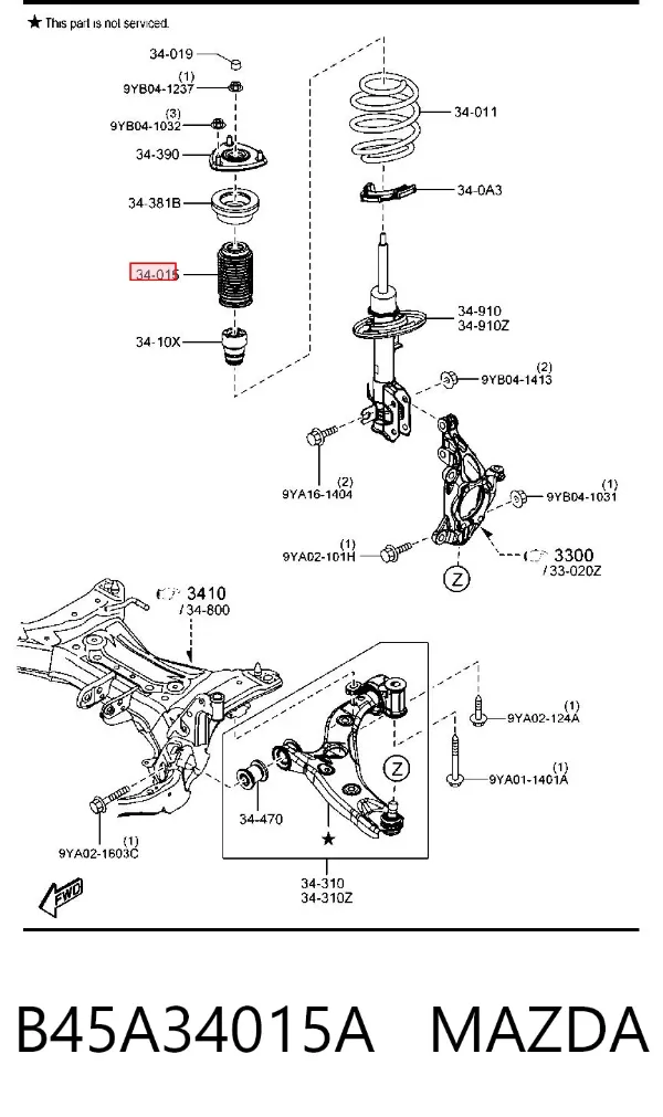 Bota de proteção de amortecedor dianteiro B45A34015A Mazda