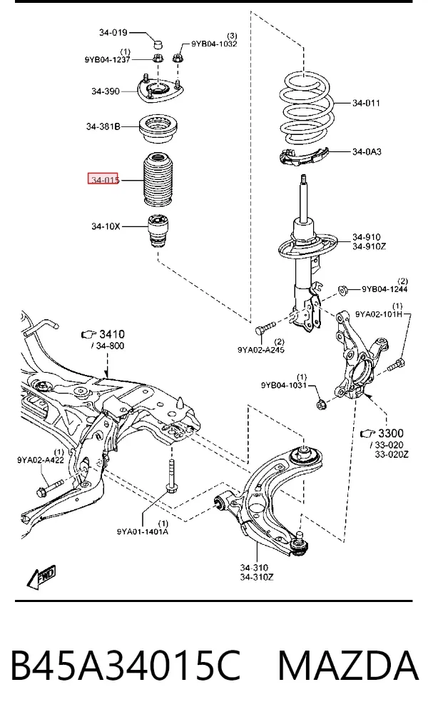 Bota de proteção de amortecedor dianteiro B45A34015C Mazda