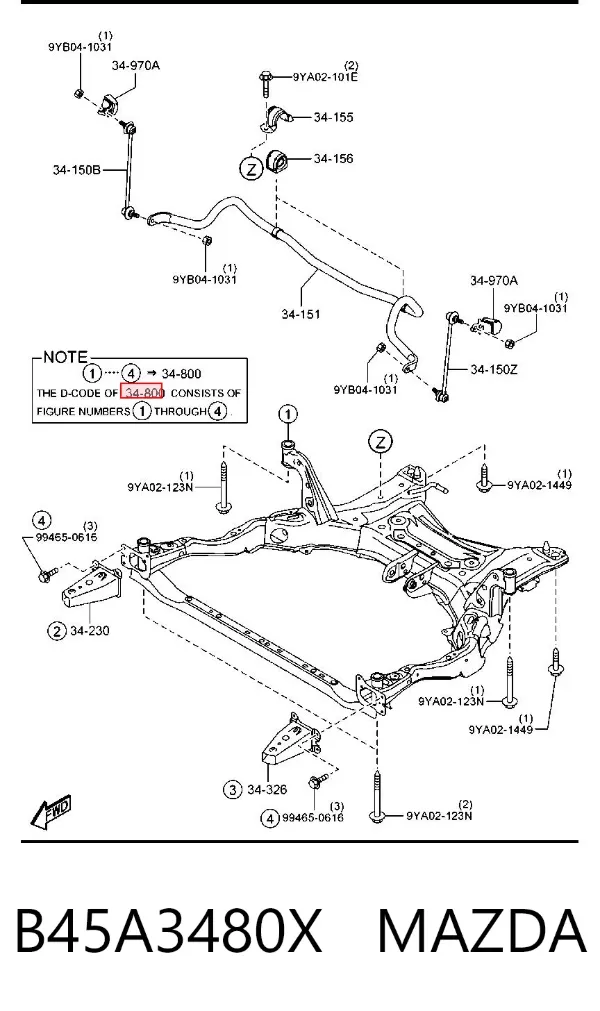 Viga de suspensão dianteira (plataforma veicular) B45A3480X Mazda